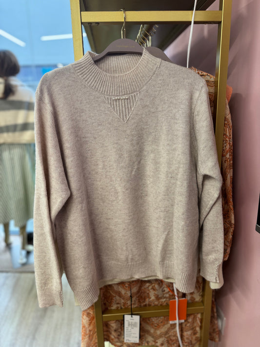 Soft Grey Knit Jumper with Textured Neckline