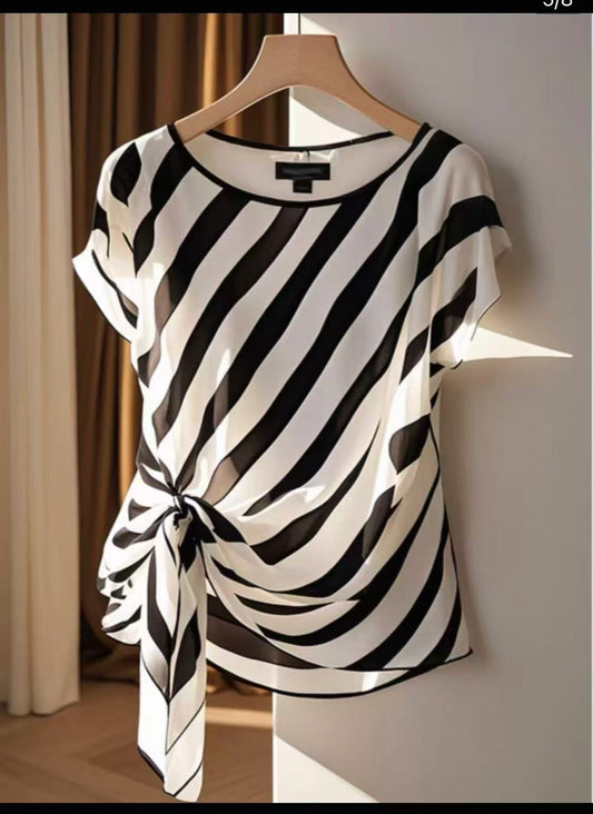 Silk Shirt Stripe Short Sleeve