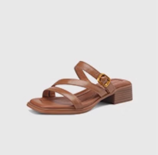 Triple Strap Buckle Sandals – Tan