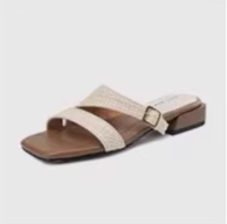 Buckle Strap Slide Sandals – Cream