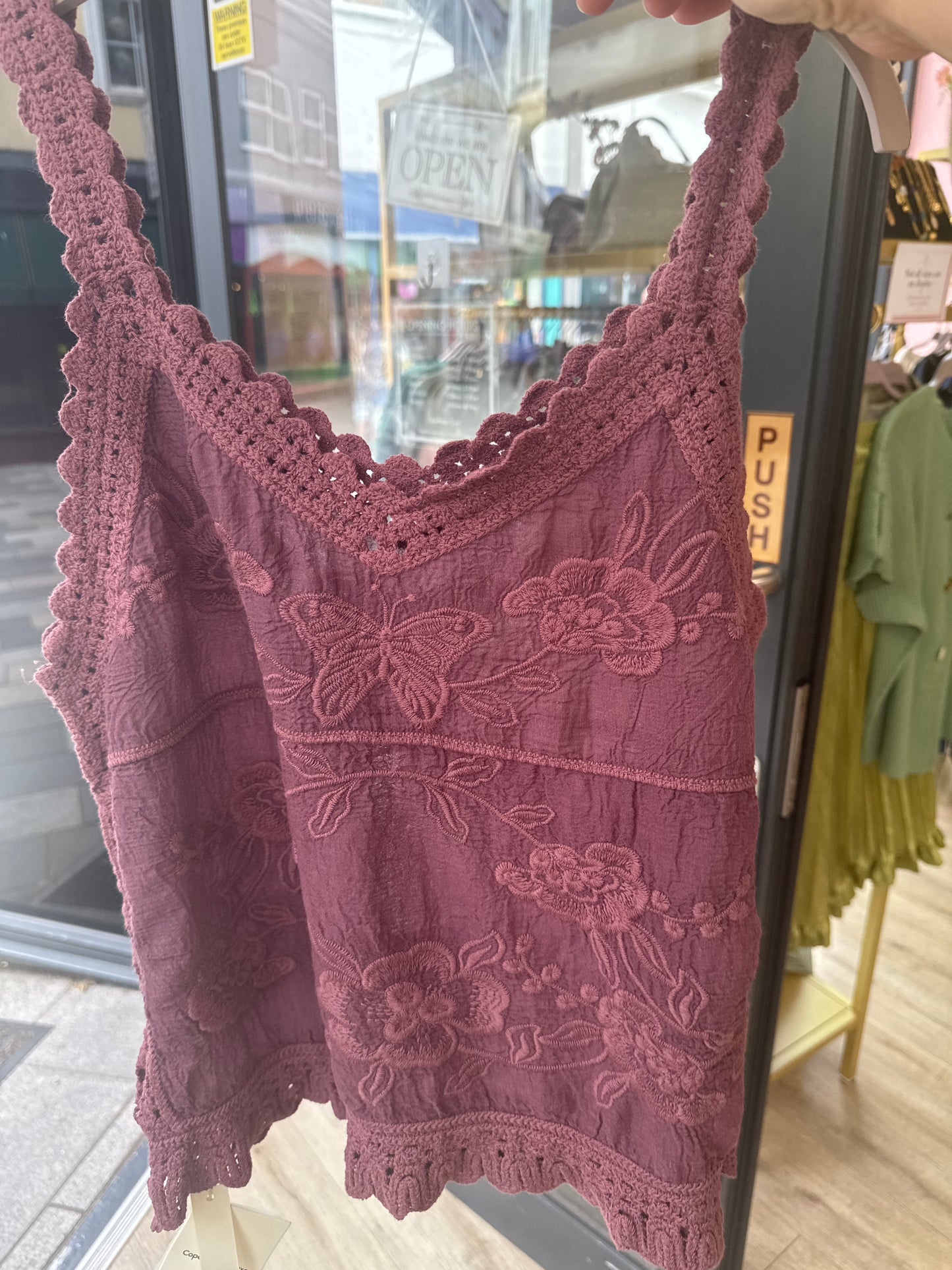 Embroidered Crochet Strap Cami