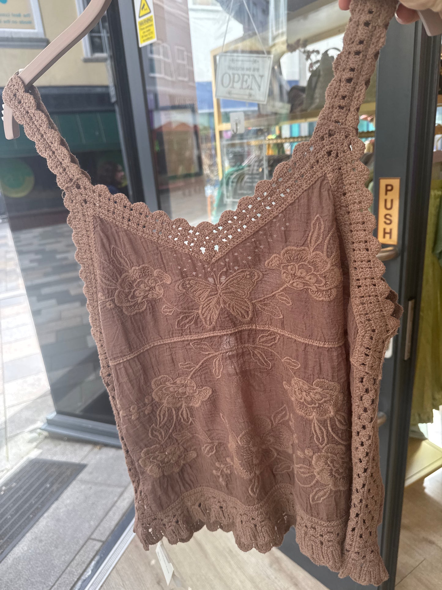 Embroidered Crochet Strap Cami